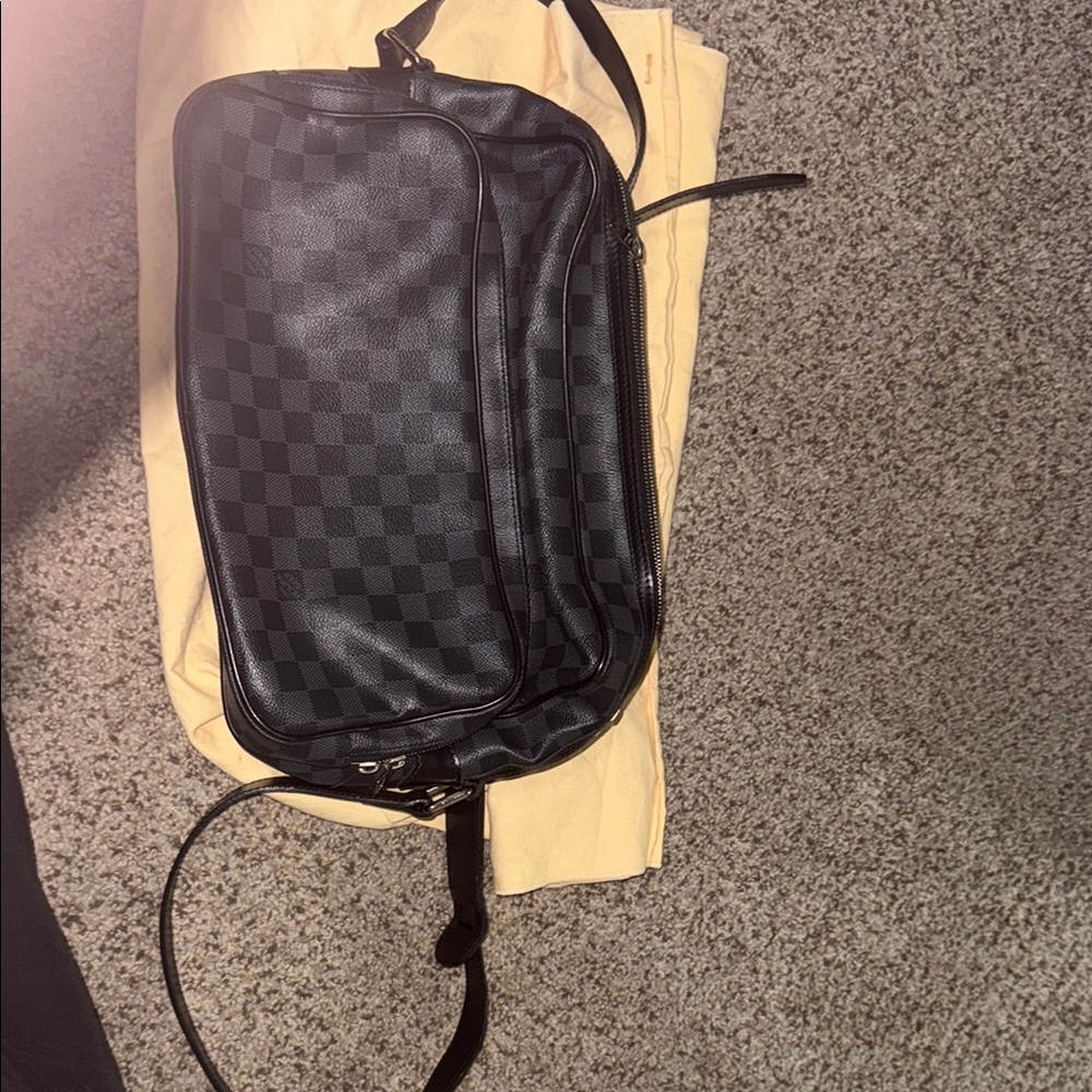 Louis Vuitton Black Messenger Bag with Checkered Design